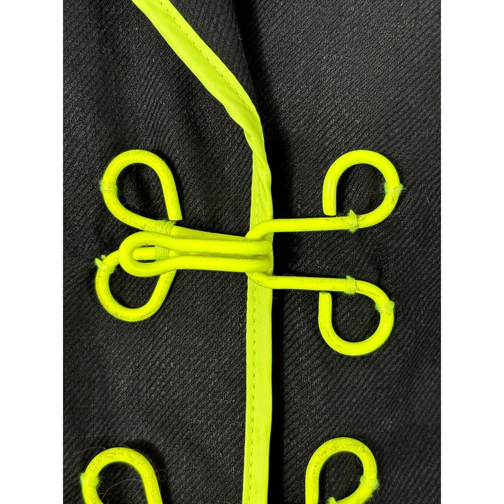 Love Moschino Blazer Womens 2 Black Neon Piping Military Linen Jacket Hooks - Picture 6 of 11